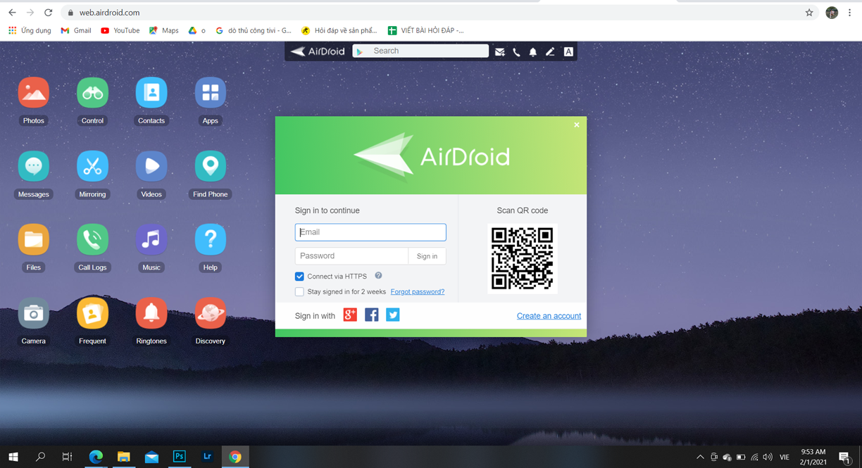 tìm kiếm ứng dụng Airdroid trên web